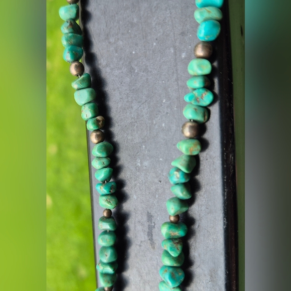 Native American Turquoise Bead Sterling Silver Necklace 19" - Picture 9 of 16